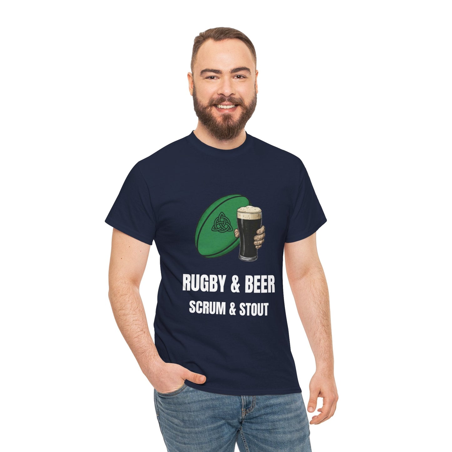 Ireland Rugby & Beer T-Shirt - Scrum & Stout Fan Tee | Match Day Gift - Rugby & Beer
