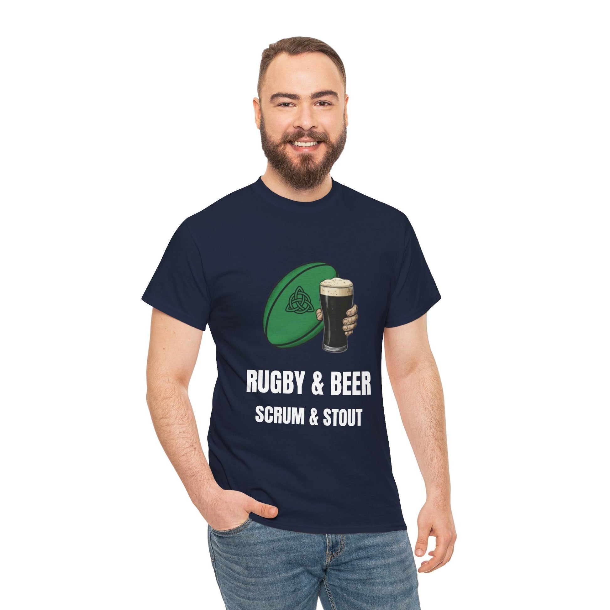 Ireland Rugby & Beer T-Shirt - Scrum & Stout Fan Tee | Match Day Gift - Rugby & Beer