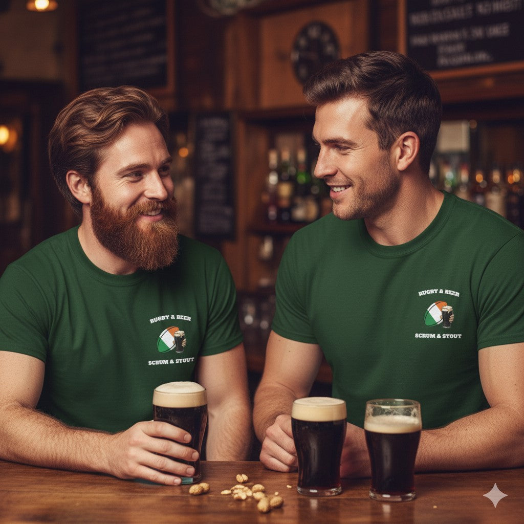 Ireland Rugby & Beer T-Shirt – Scrum & Stout | Irish Rugby Fan Shirt