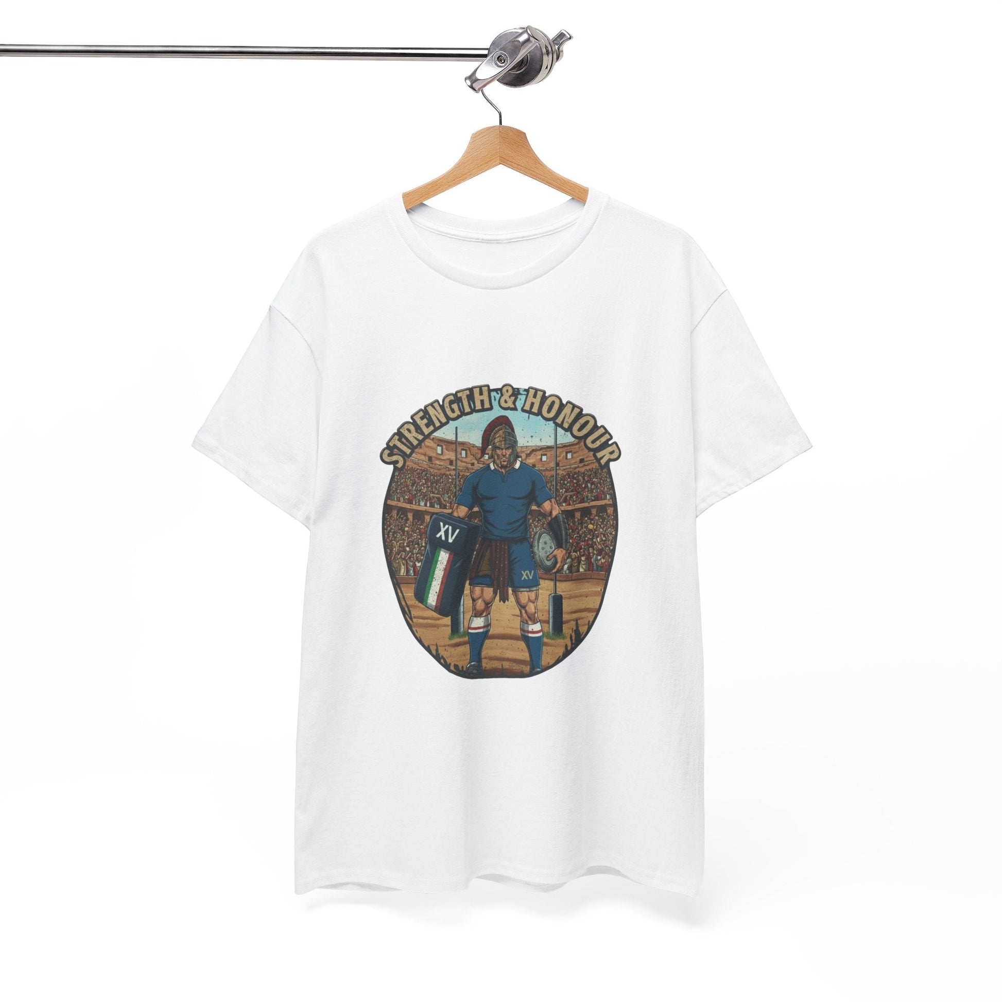 Italian Rugby "Strength & Honour" Gladiator T-Shirt – Arena Battle XV - Rugby & Beer
