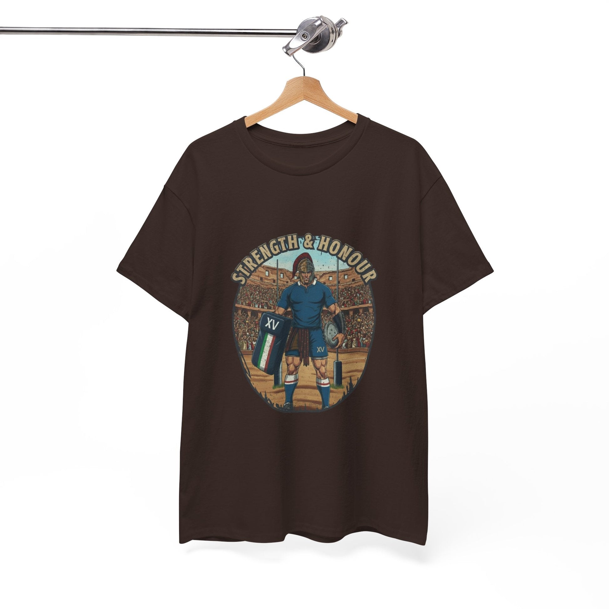Italian Rugby "Strength & Honour" Gladiator T-Shirt – Arena Battle XV - Rugby & Beer
