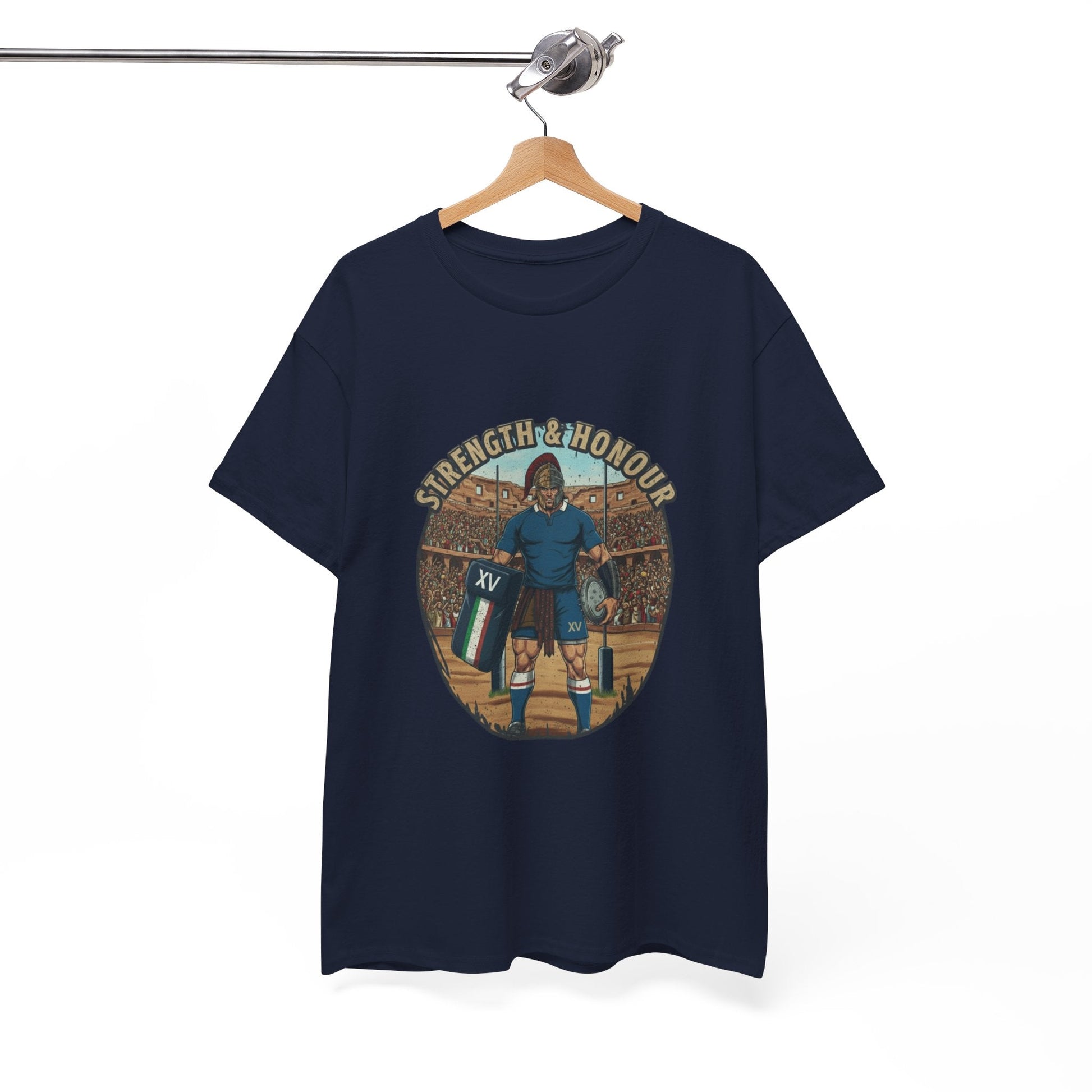 Italian Rugby "Strength & Honour" Gladiator T-Shirt – Arena Battle XV - Rugby & Beer