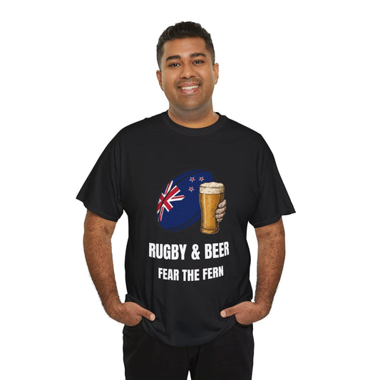 New Zealand Rugby & Beer T-Shirt - Fear the Fern Fan Tee | Match Day Apparel - Rugby & Beer