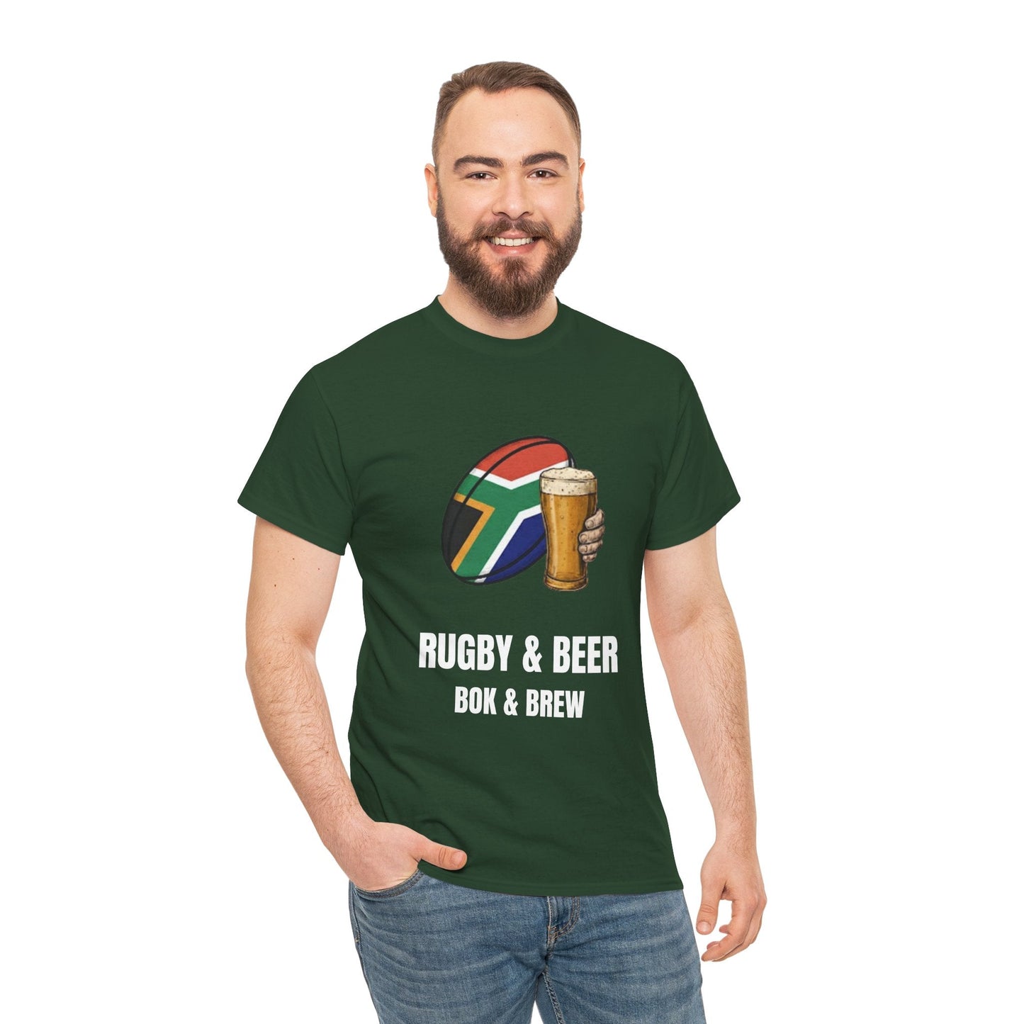 Rugby & Beer ¨Bok & Brew¨ T-Shirt - South African Rugby Fan Matchday Gift - Rugby & Beer