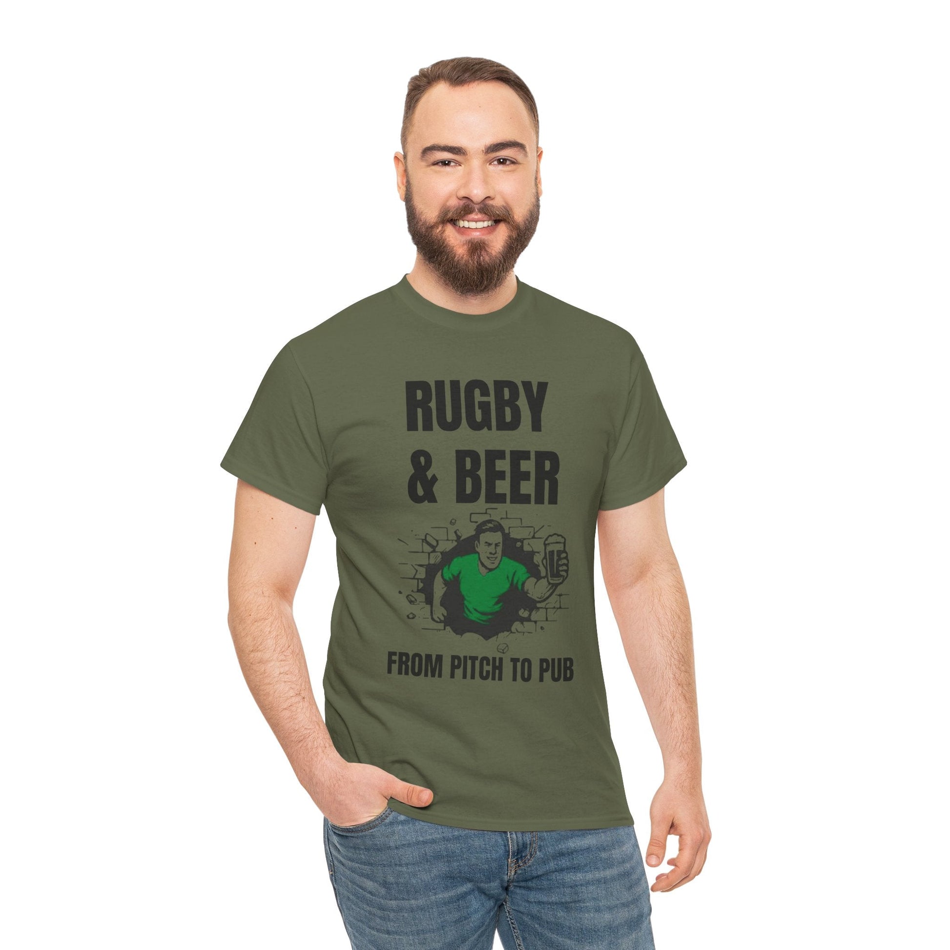 Rugby & Beer T-Shirt – From the Pitch to the Pub | Irish Rugby Fans Tee - Rugby & Beer