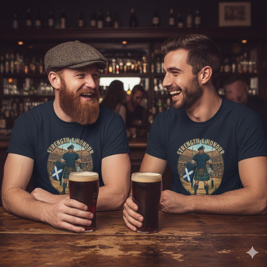 Rugby & Beer T-Shirt – Scottish Highland Warrior | Strength & Honour Tee for Scotland Rugby Fans - Rugby & Beer