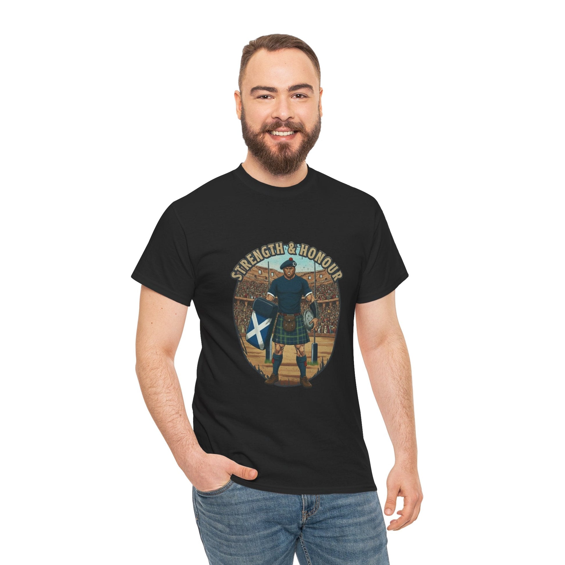 Rugby & Beer T-Shirt – Scottish Highland Warrior | Strength & Honour Tee for Scotland Rugby Fans - Rugby & Beer