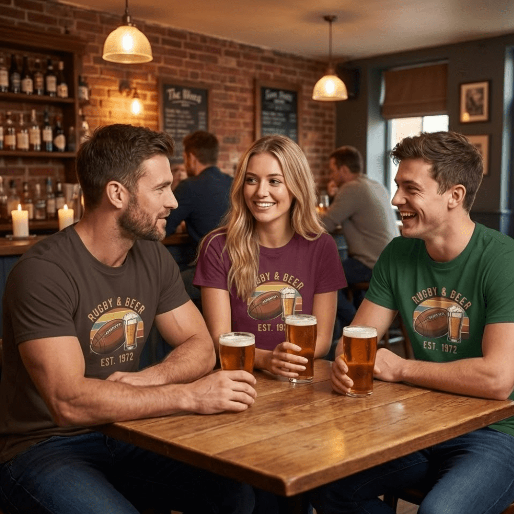 Rugby & Beer T-Shirt — Vintage Est. 1972 Retro Sports Tee - Rugby & Beer