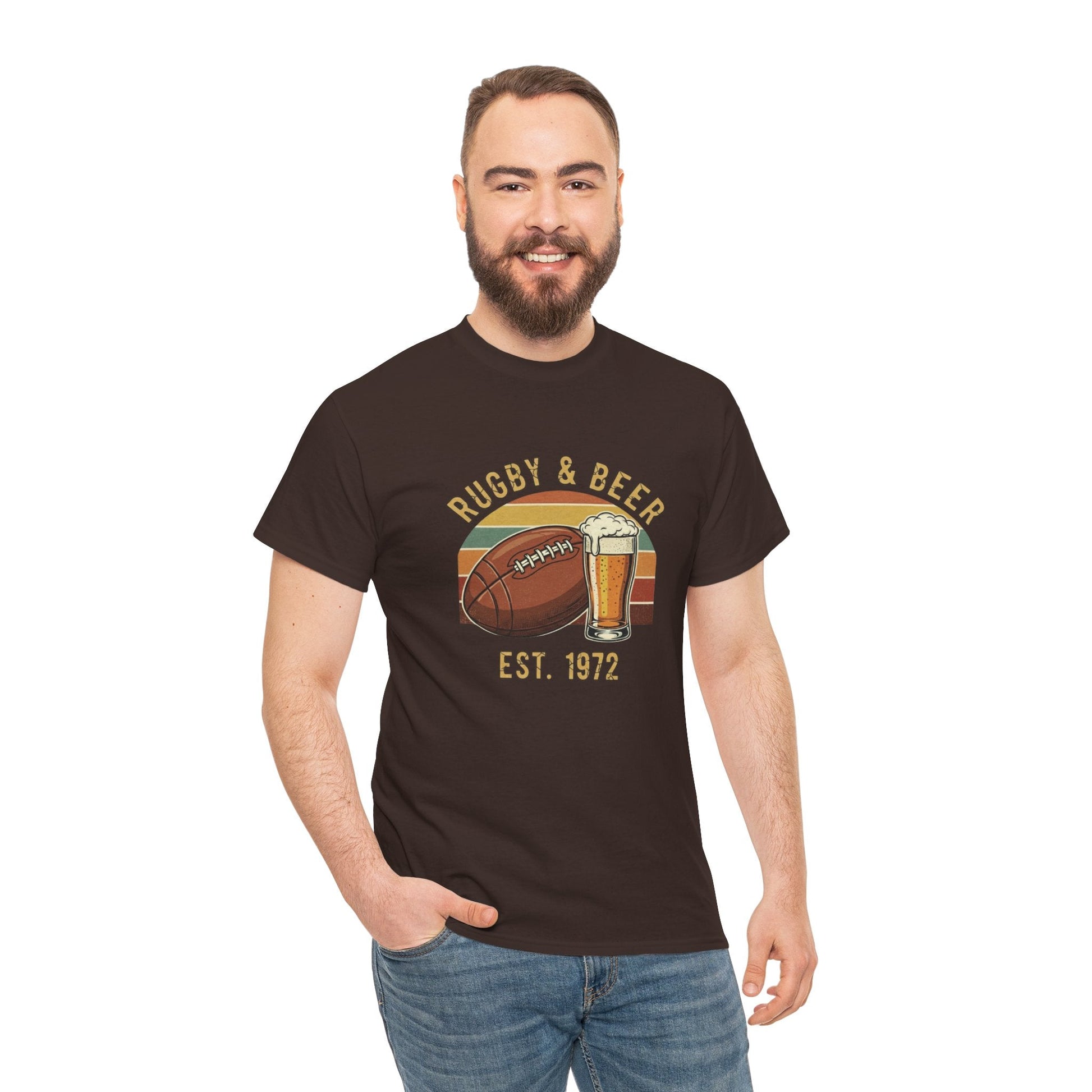 Rugby & Beer T-Shirt — Vintage Est. 1972 Retro Sports Tee - Rugby & Beer