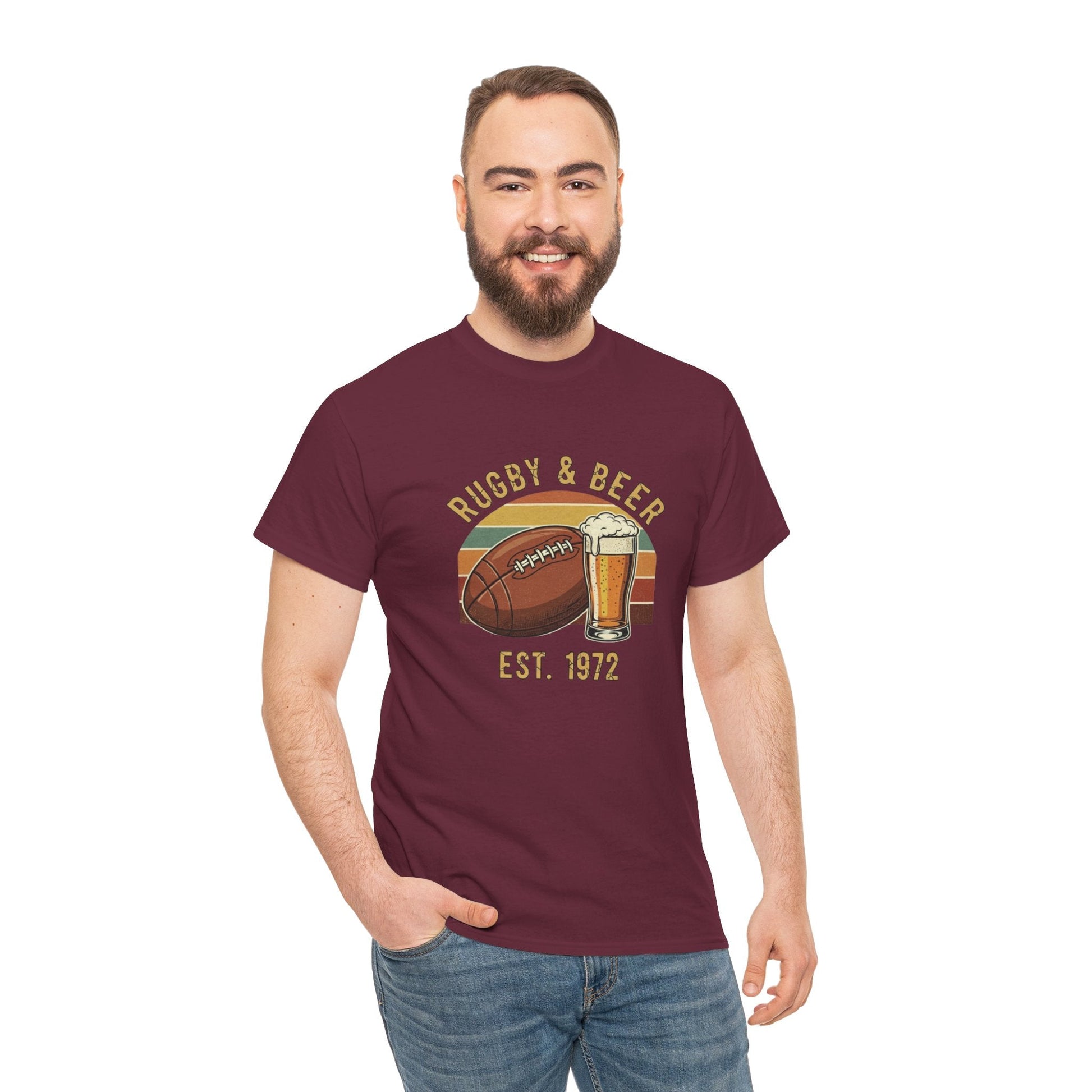 Rugby & Beer T-Shirt — Vintage Est. 1972 Retro Sports Tee - Rugby & Beer