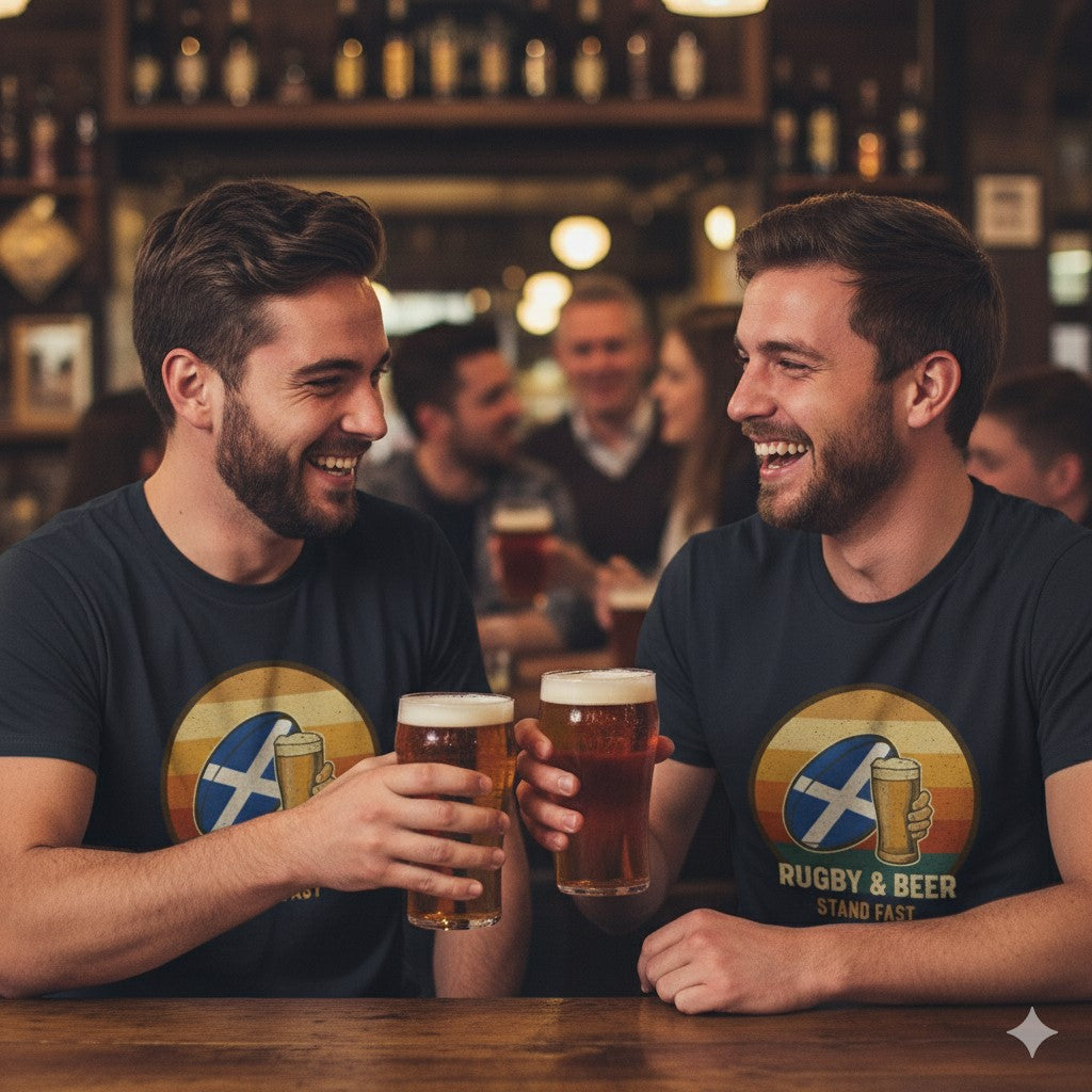 Vintage Scottish Rugby T-Shirt | Rugby & Beer “Stand Fast” – Funny Scotland Rugby Tee