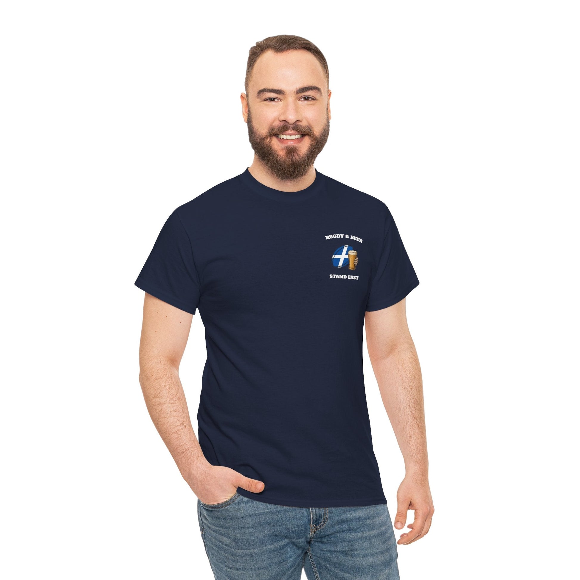 Scotland Rugby & Beer T-Shirt – Stand Fast | Scottish Rugby Fan Shirt - Rugby & Beer