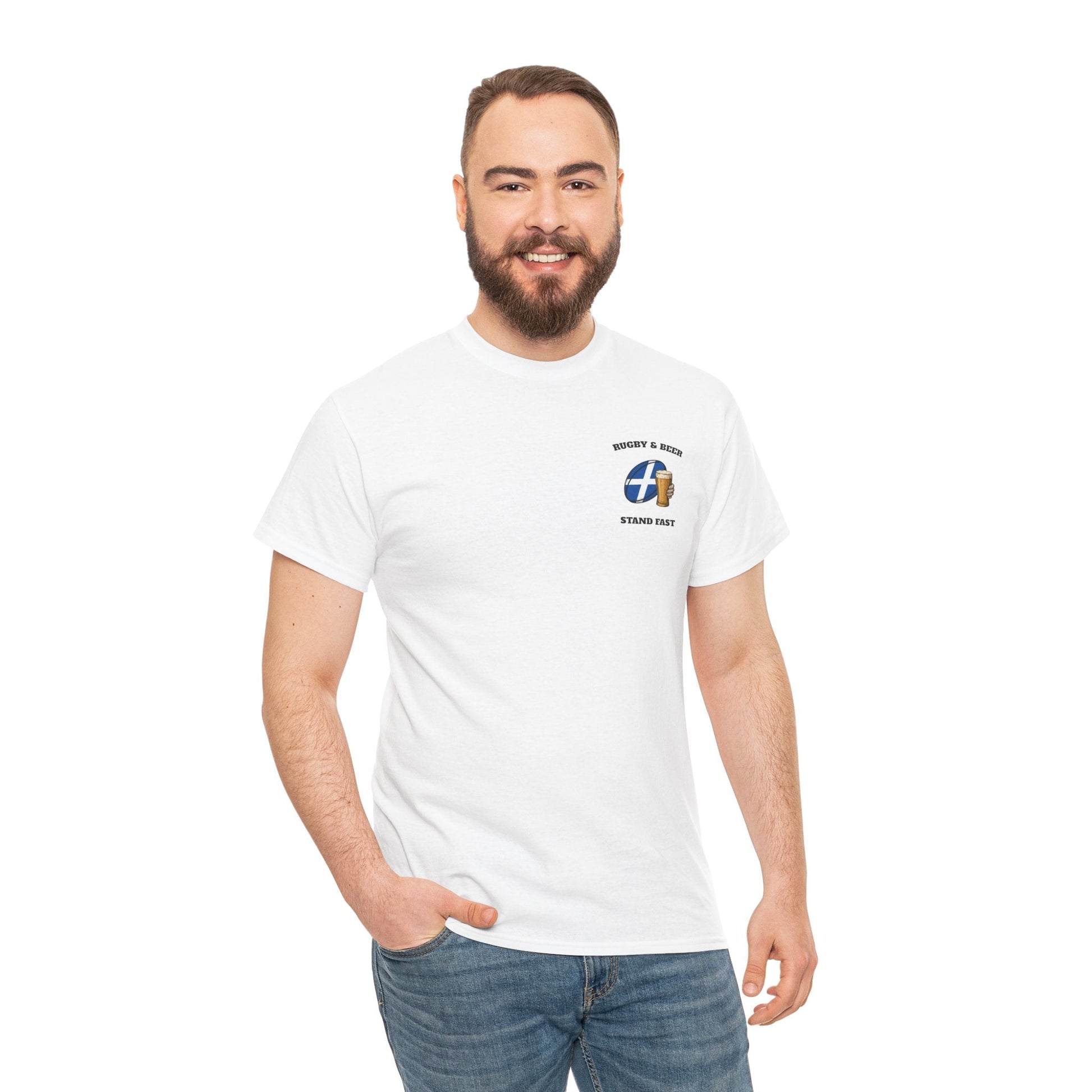 Scotland Rugby & Beer T-Shirt – Stand Fast | Scottish Rugby Fan Shirt - Rugby & Beer
