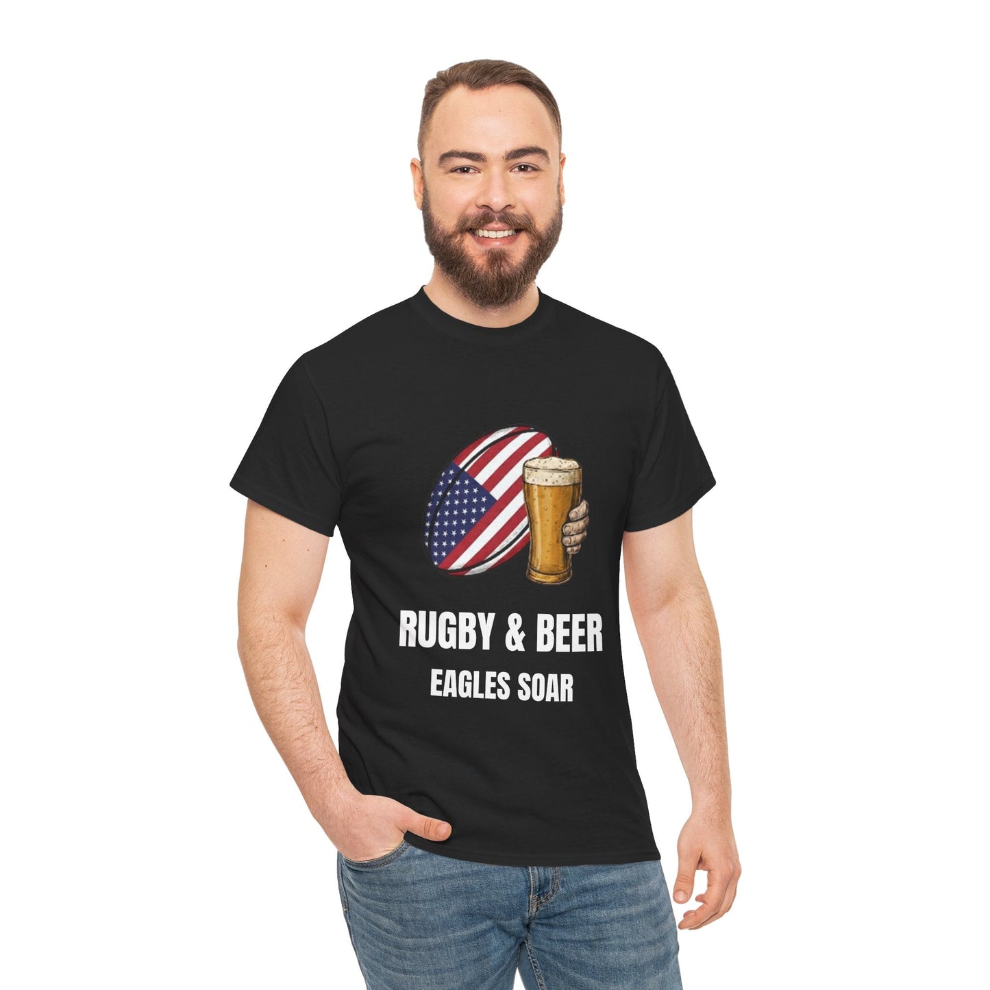 USA Rugby & Beer T-Shirt - Eagles Soar Fan Tee | Match Day Gift - Rugby & Beer