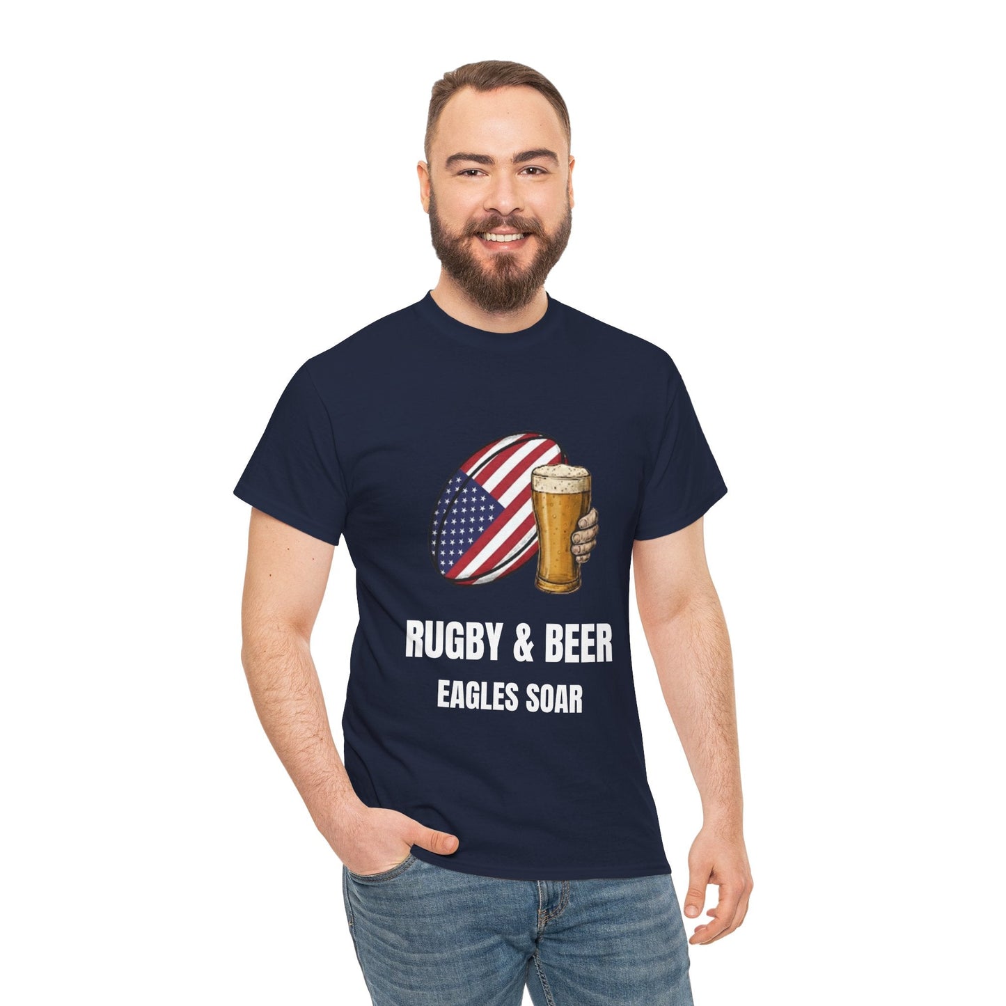 USA Rugby & Beer T-Shirt - Eagles Soar Fan Tee | Match Day Gift - Rugby & Beer