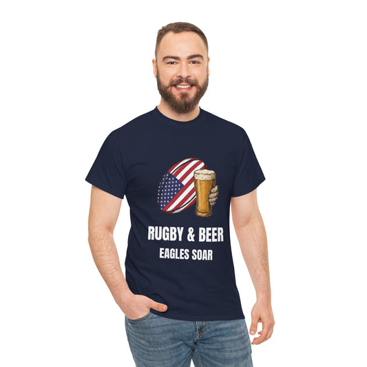 USA Rugby & Beer T-Shirt - Eagles Soar Fan Tee | Match Day Gift - Rugby & Beer
