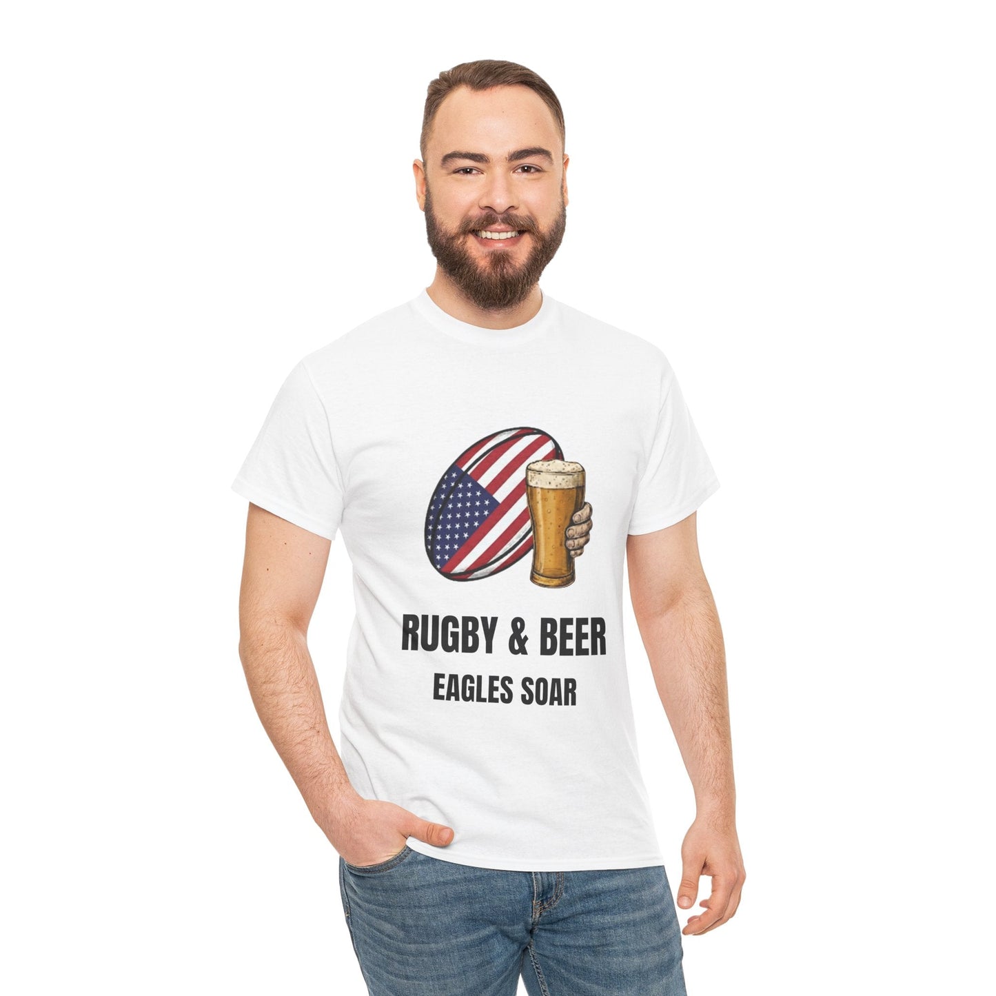 USA Rugby & Beer T-Shirt - Eagles Soar Fan Tee | Match Day Gift - Rugby & Beer