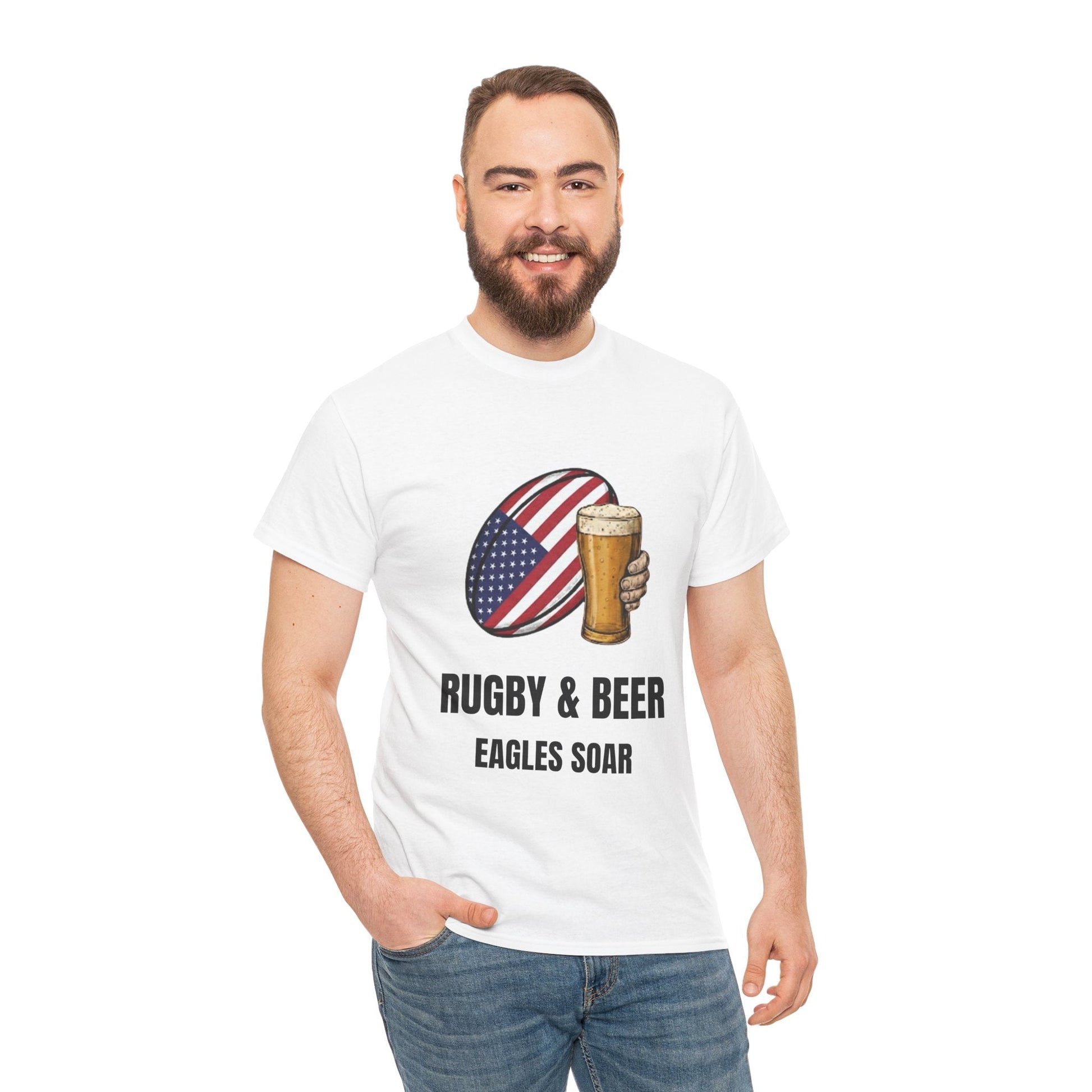 USA Rugby & Beer T-Shirt - Eagles Soar Fan Tee | Match Day Gift - Rugby & Beer