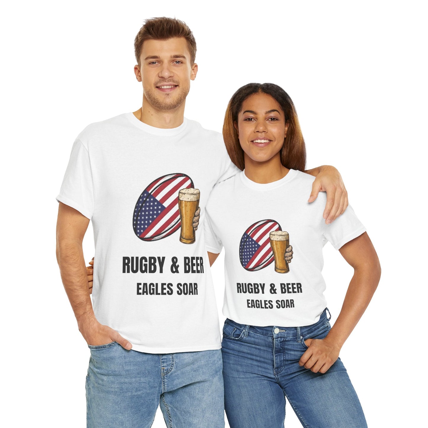 USA Rugby & Beer T-Shirt - Eagles Soar Fan Tee | Match Day Gift - Rugby & Beer