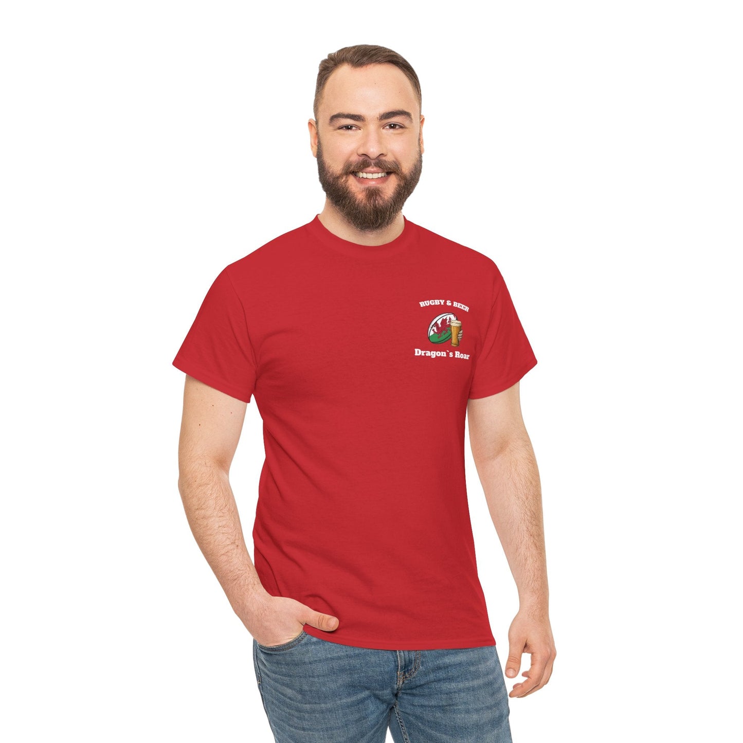 Wales Rugby & Beer T-Shirt – Dragon’s Roar | Welsh Rugby Fan Shirt - Rugby & Beer