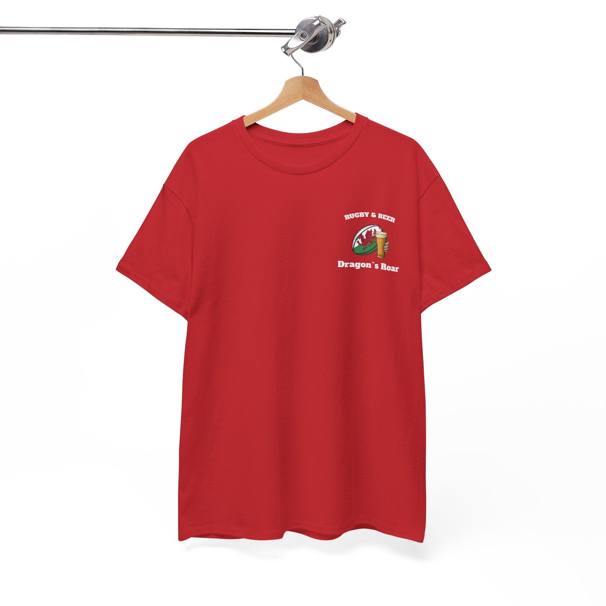 Wales Rugby & Beer T-Shirt – Dragon’s Roar | Welsh Rugby Fan Shirt - Rugby & Beer
