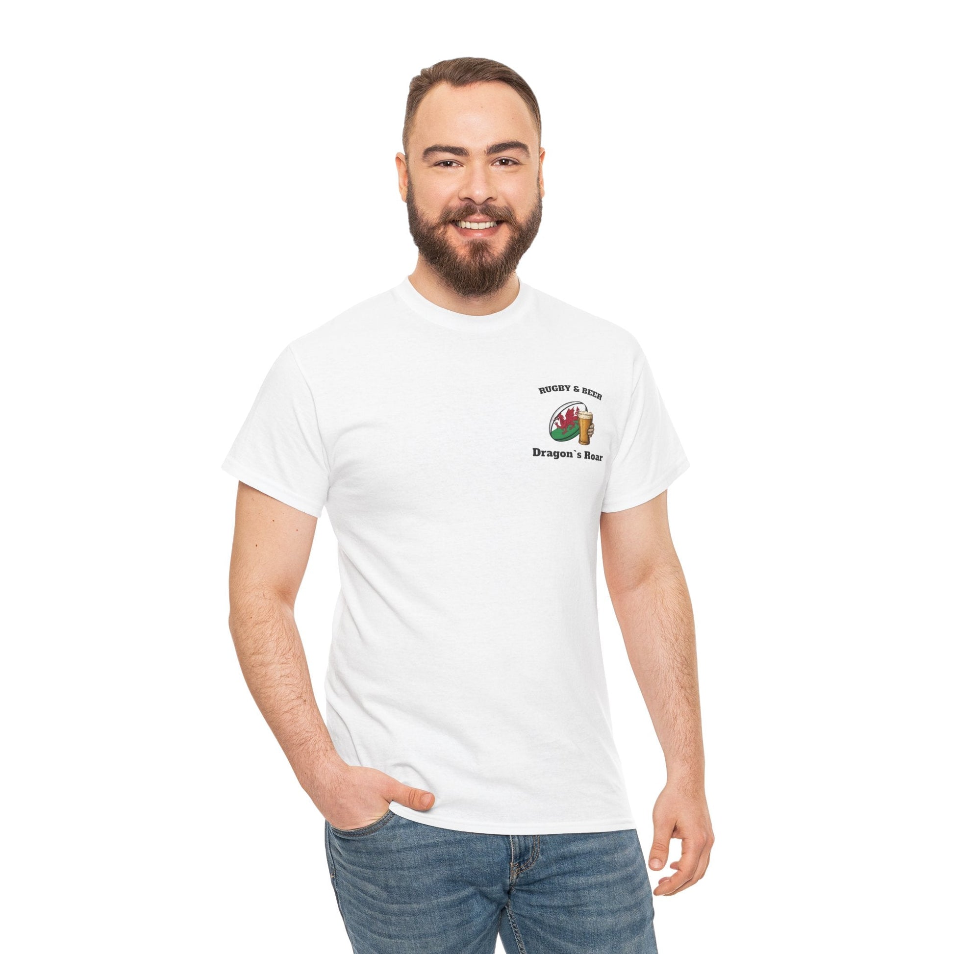 Wales Rugby & Beer T-Shirt – Dragon’s Roar | Welsh Rugby Fan Shirt - Rugby & Beer