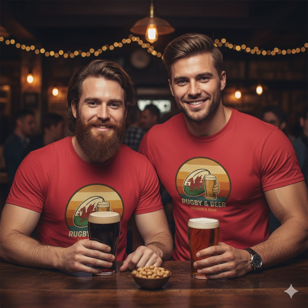 Vintage Welsh Rugby T-Shirt | Rugby & Beer “Dragon’s Roar” – Funny Wales Rugby Tee