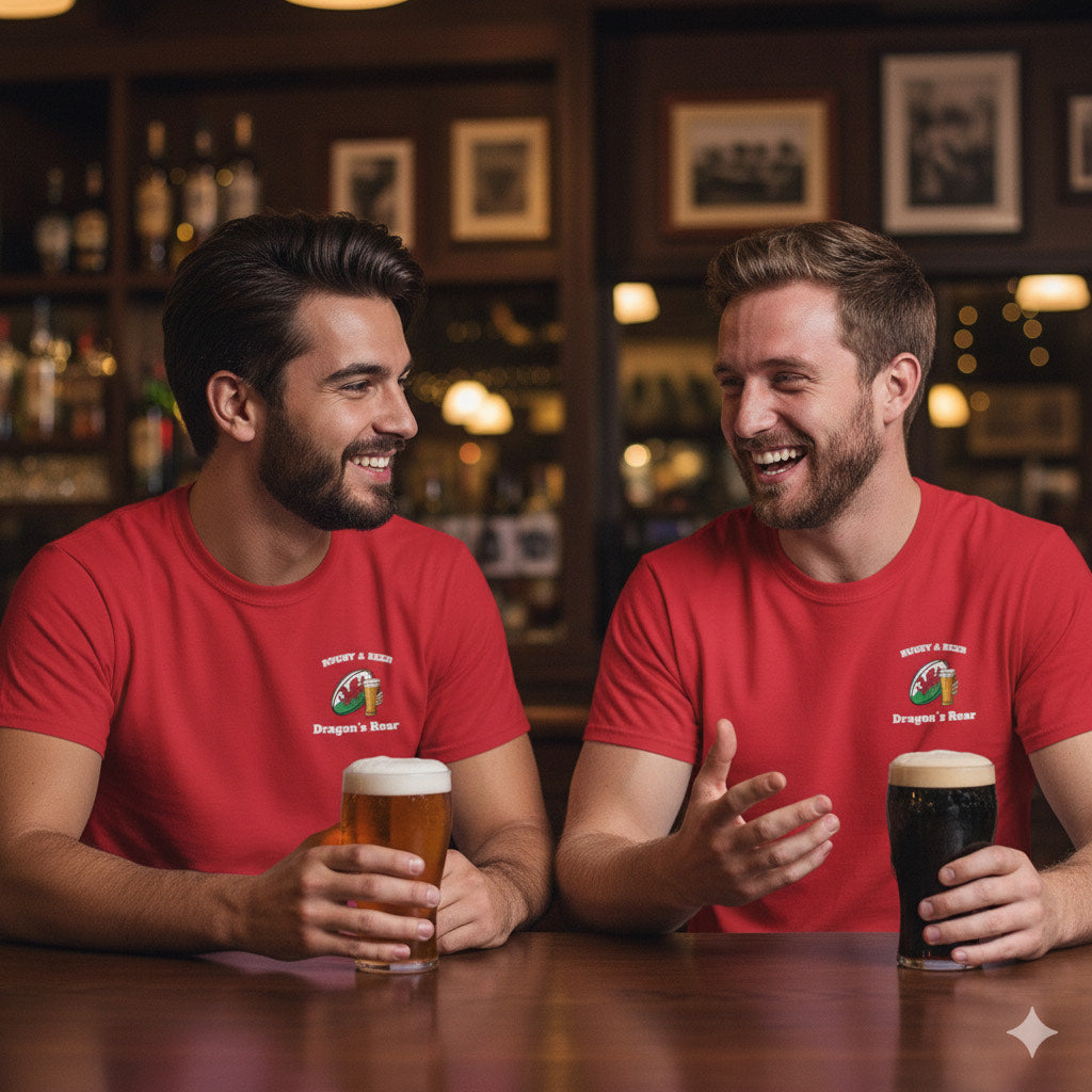 Wales Rugby & Beer T-Shirt – Dragon’s Roar | Welsh Rugby Fan Shirt